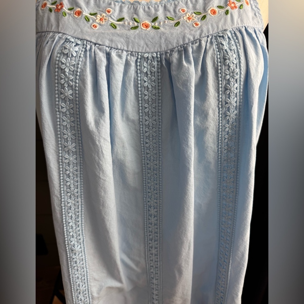 Yozly Blue Cottagecore Floral Cotton Day Dress Loungewear Nightgown Embroidered - Picture 3 of 8
